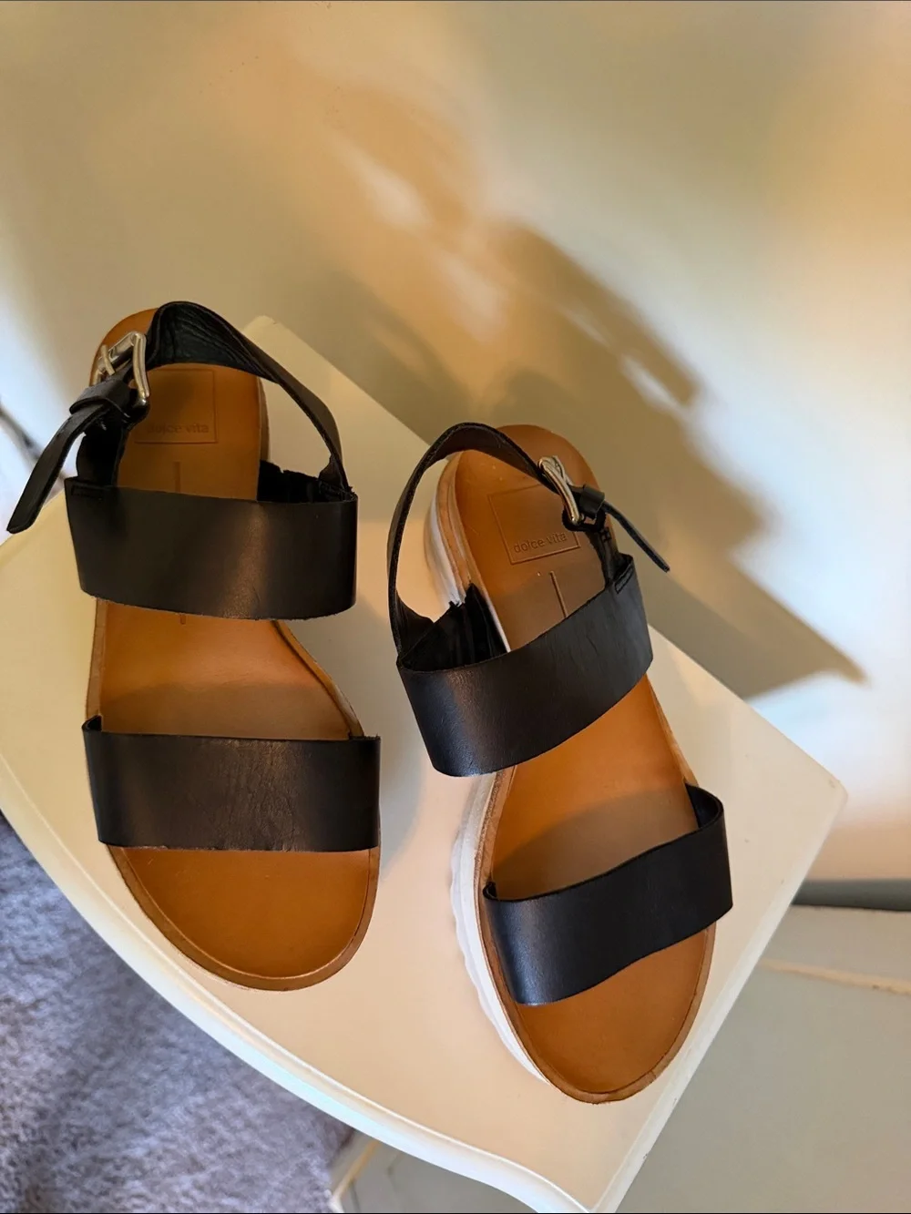 Dolce Vita Black Strappy Platform Sandals with White Sole